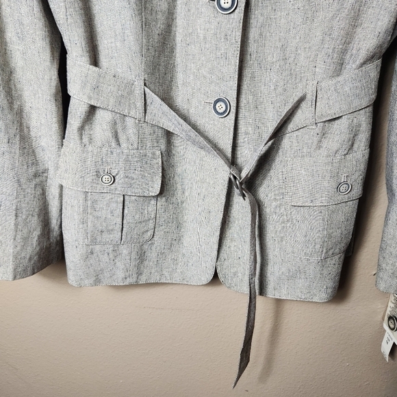 John Meyer Collection Linen Blend Tan Utility Blazer Jacket w/Belt-Size 16 NWT - Picture 2 of 11